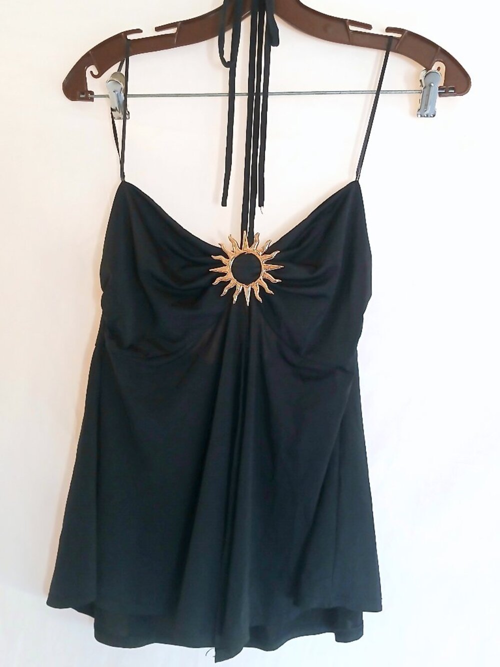 Milk & Honey Black Sun Motif Open-Front Halter Top L Boho Beach Resort Coastal